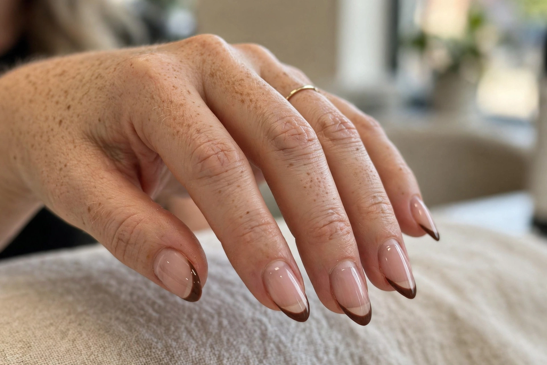 Chocolate brown French tip nails