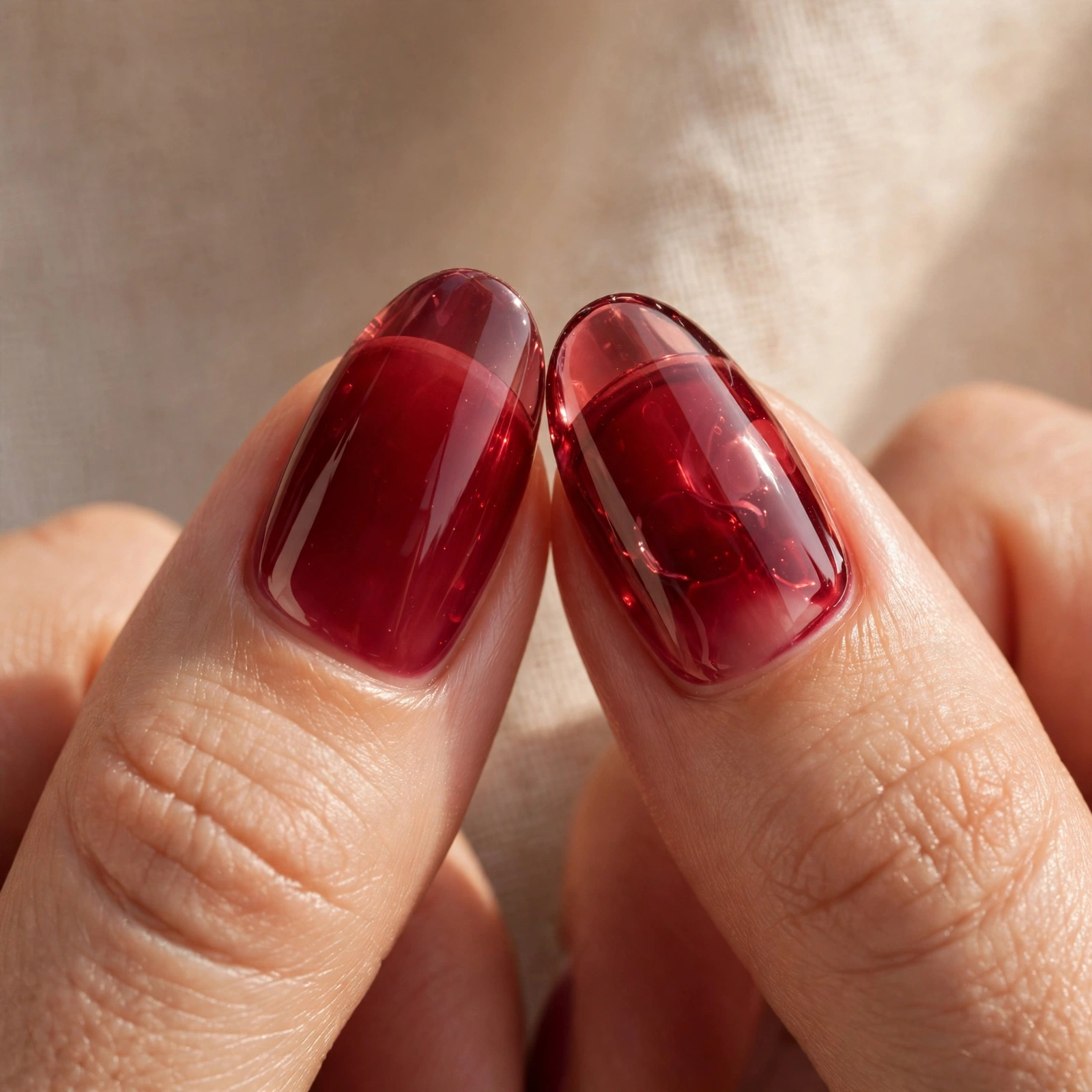Translucent wine-red jelly nails