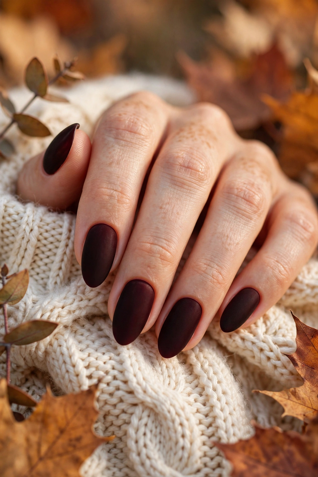 Matte black cherry nails