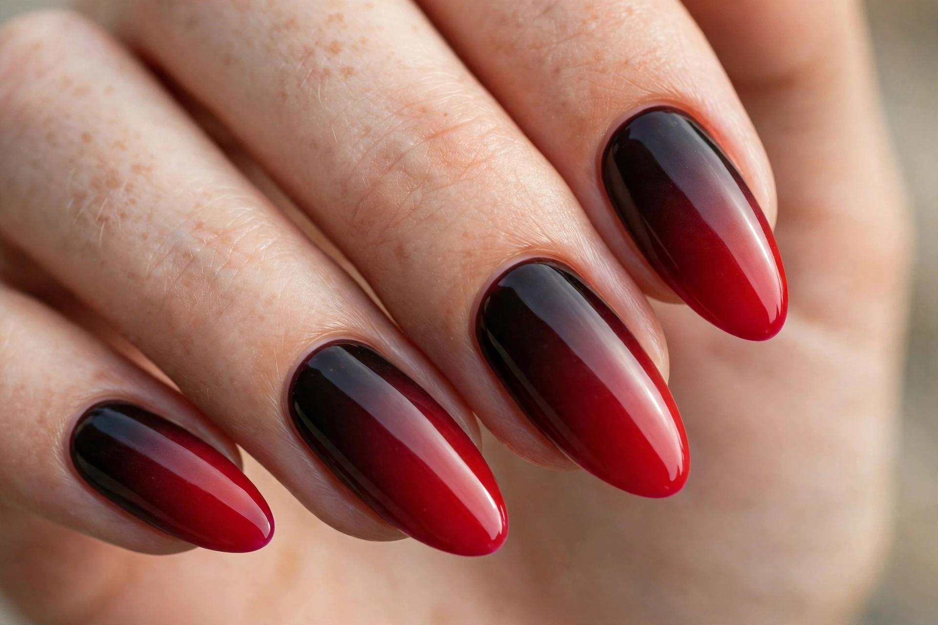 Black cherry to red ombre gradient nails